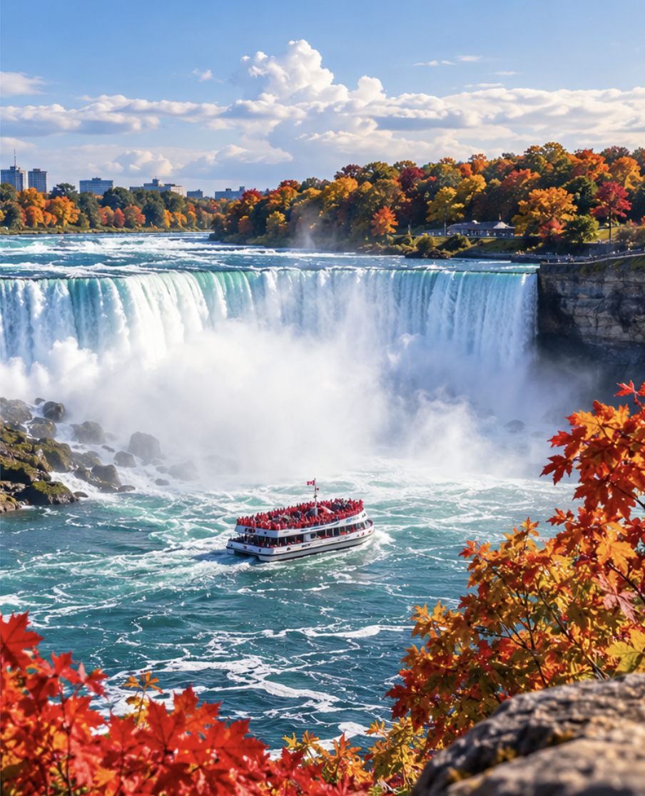 Niagara Falls fall tours, Niagara Falls tours 2026, Niagara Falls Canada tours, things to do Niagara Falls fall, Niagara City Cruises, Journey Behind the Falls, Niagara-on-the-Lake fall, Niagara Falls day tour, Toronto to Niagara Falls tour, Niagara Falls autumn colours, Niagara Parkway, Niagara Falls sightseeing.